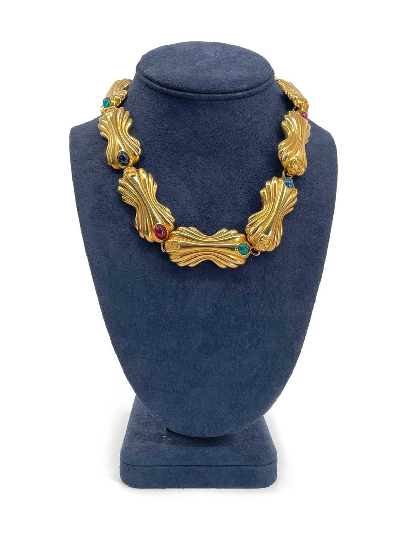 Fendi FF Logo 24k Gold Plated Gripoix Chocker Necklace-designer resale