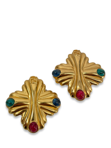 Fendi FF Logo 24k Gold Plated Gripoix Clipon Earrings-designer resale