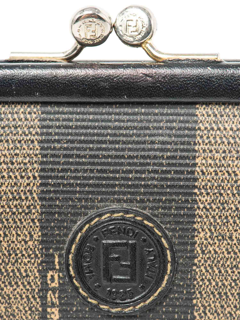 Fendi FF Logo Canvas Kiss lock Wallet Brown Black-designer resale