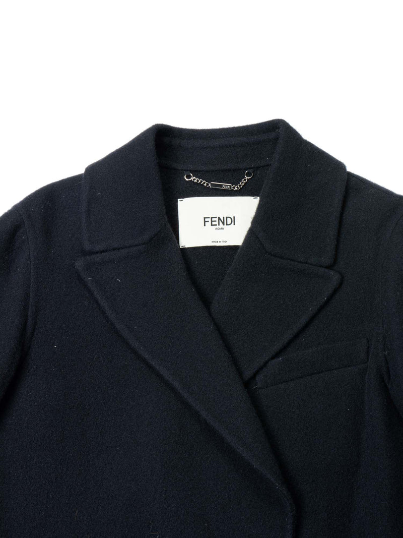 Fendi FF Logo Cashmere Fur Pocket Coat Black Brown-designer resale