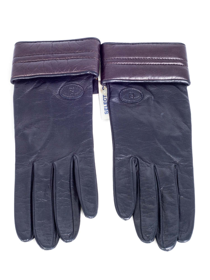 Fendi FF Logo Leather Gloves Black Brown-designer resale
