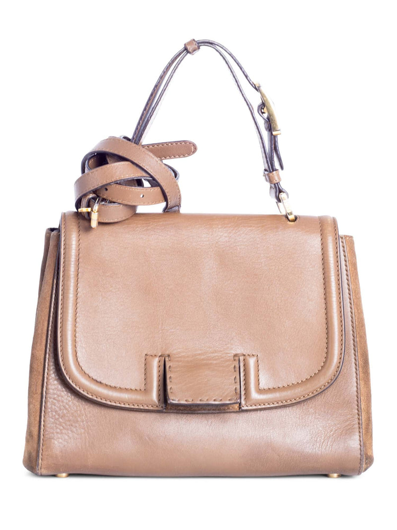Fendi FF Logo Leather Suede Top Handle Bag Brown-designer resale