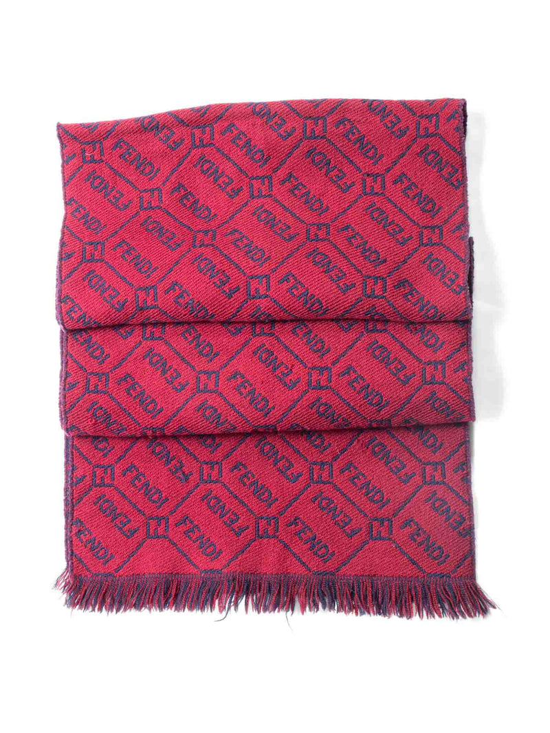 Fendi FF Logo Reversible Fringe Scarf Burgundy Navy-designer resale