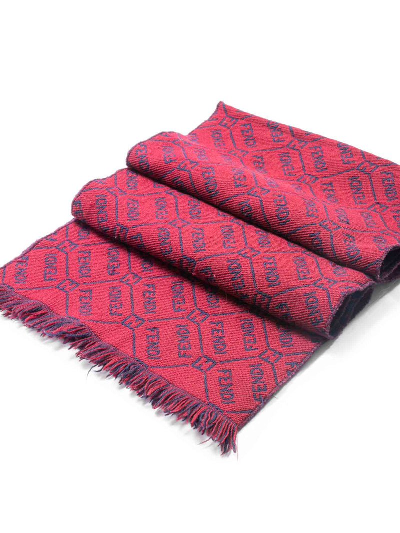 Fendi FF Logo Reversible Fringe Scarf Burgundy Navy-designer resale