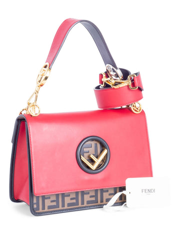 Fendi FF Zucca Leather Flap Messenger Bag Brown Red-designer resale