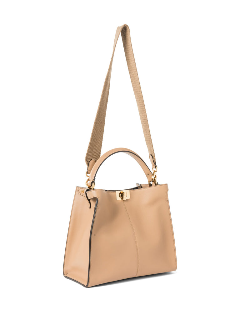 Fendi Leather Peekaboo Top Handle Bag Beige-designer resale
