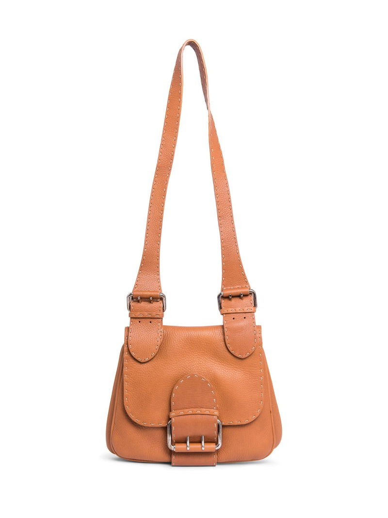Fendi Leather Salleria Messenger Bag Brown-designer resale
