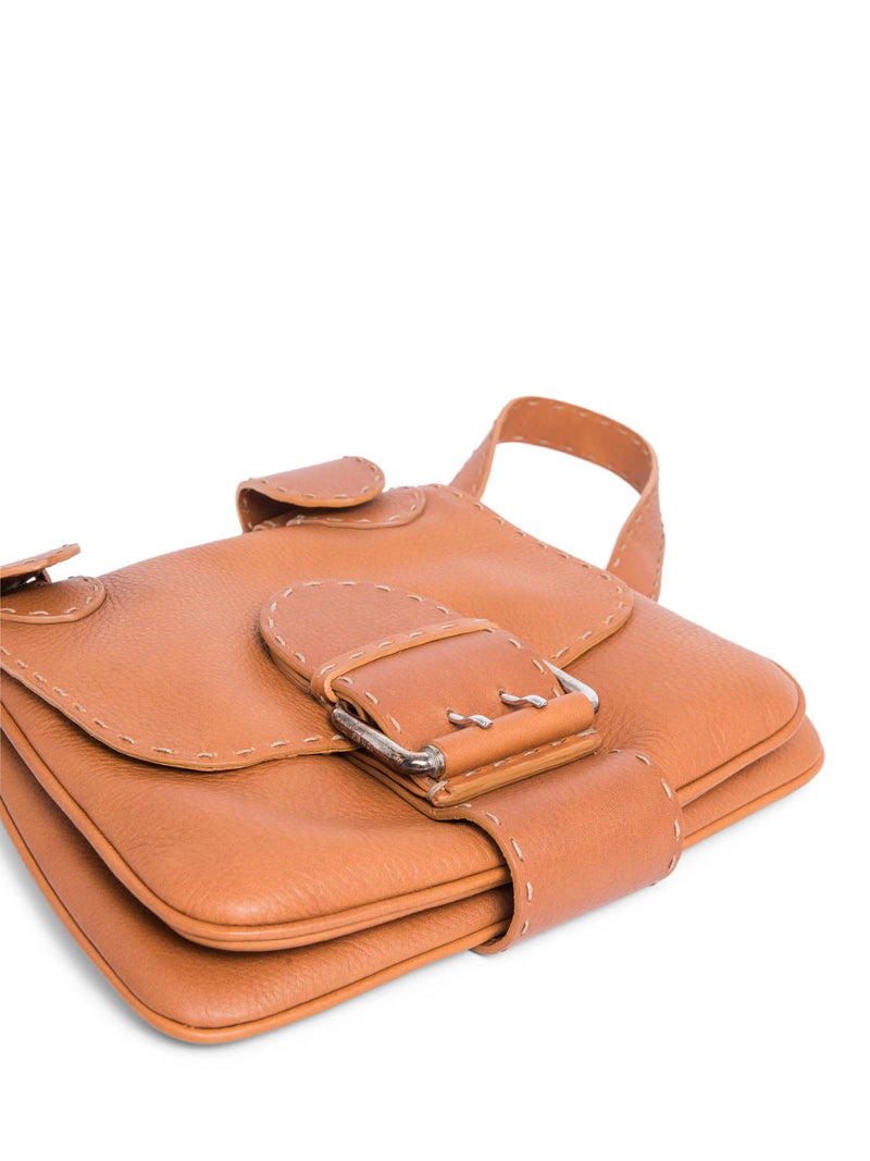 Fendi Leather Salleria Messenger Bag Brown-designer resale