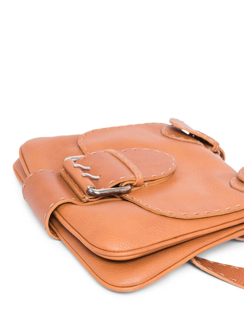 Fendi Leather Salleria Messenger Bag Brown-designer resale