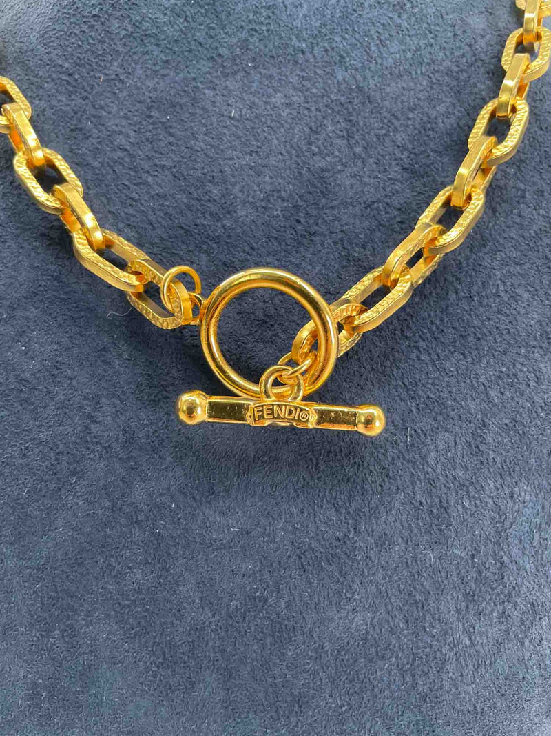 Fendi Logo 24k Gold Plated Zodiak Chain Necklace-designer resale