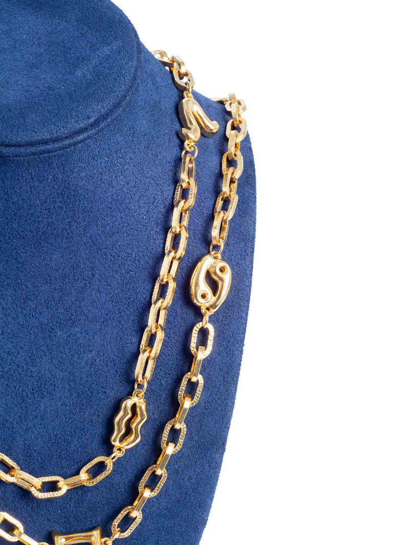 Fendi Logo 24k Gold Plated Zodiak Chain Necklace-designer resale