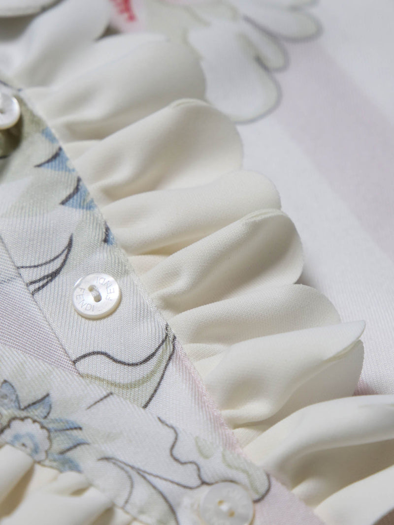 Fendi Logo Floral Ribbon Striped Dress Blush Pink White-designer resale