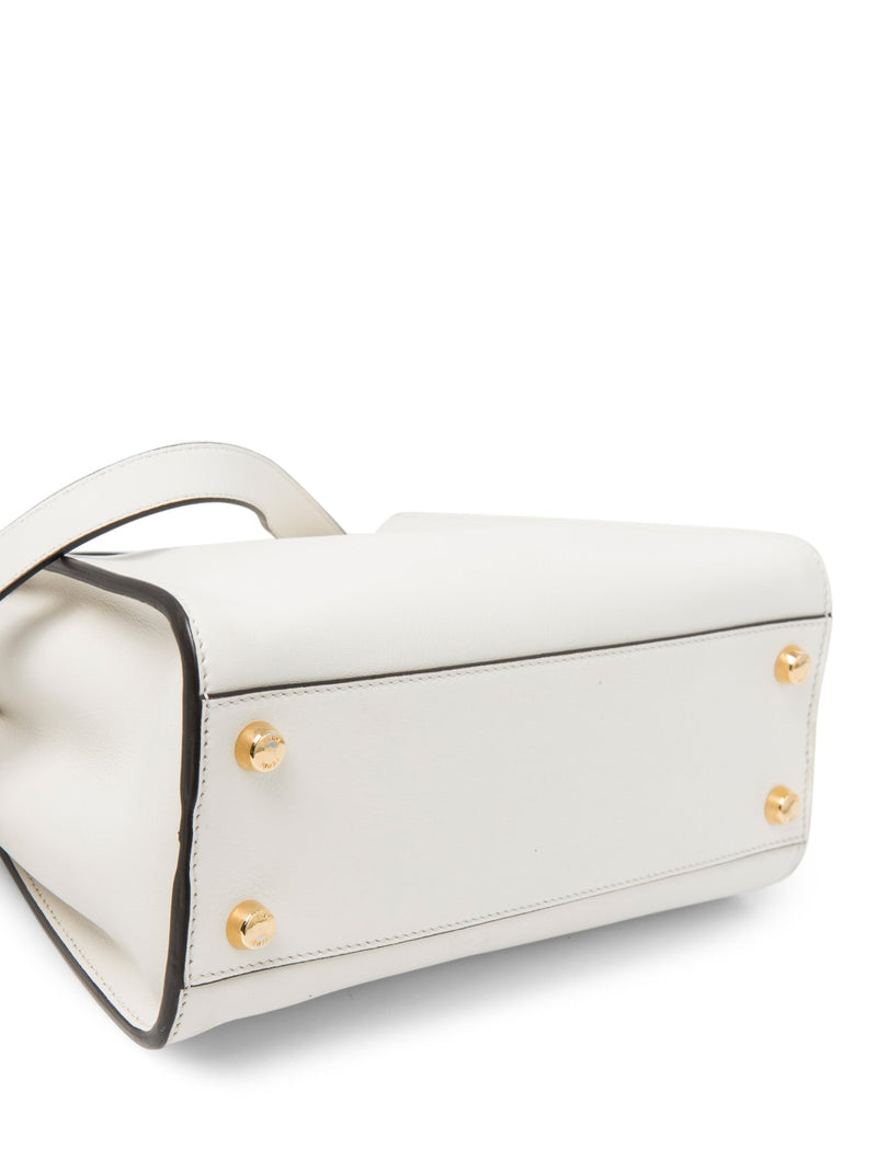 Fendi Logo Leather Top Handle Peekaboo Bag White Small