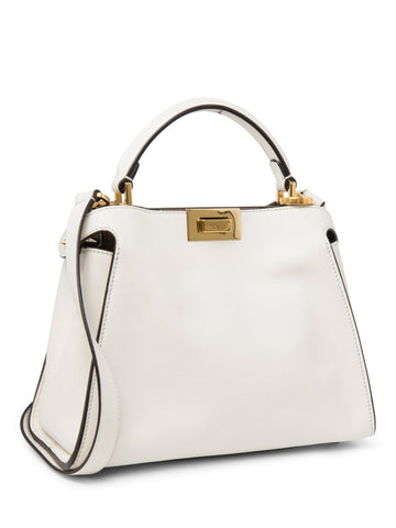Fendi Logo Leather Top Handle Peekaboo Bag White Small-designer resale