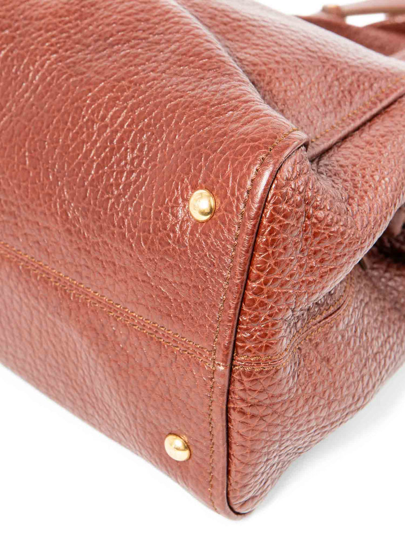 Fendi Logo Leather Top Handle Shopper Bag Brown Gold-designer resale