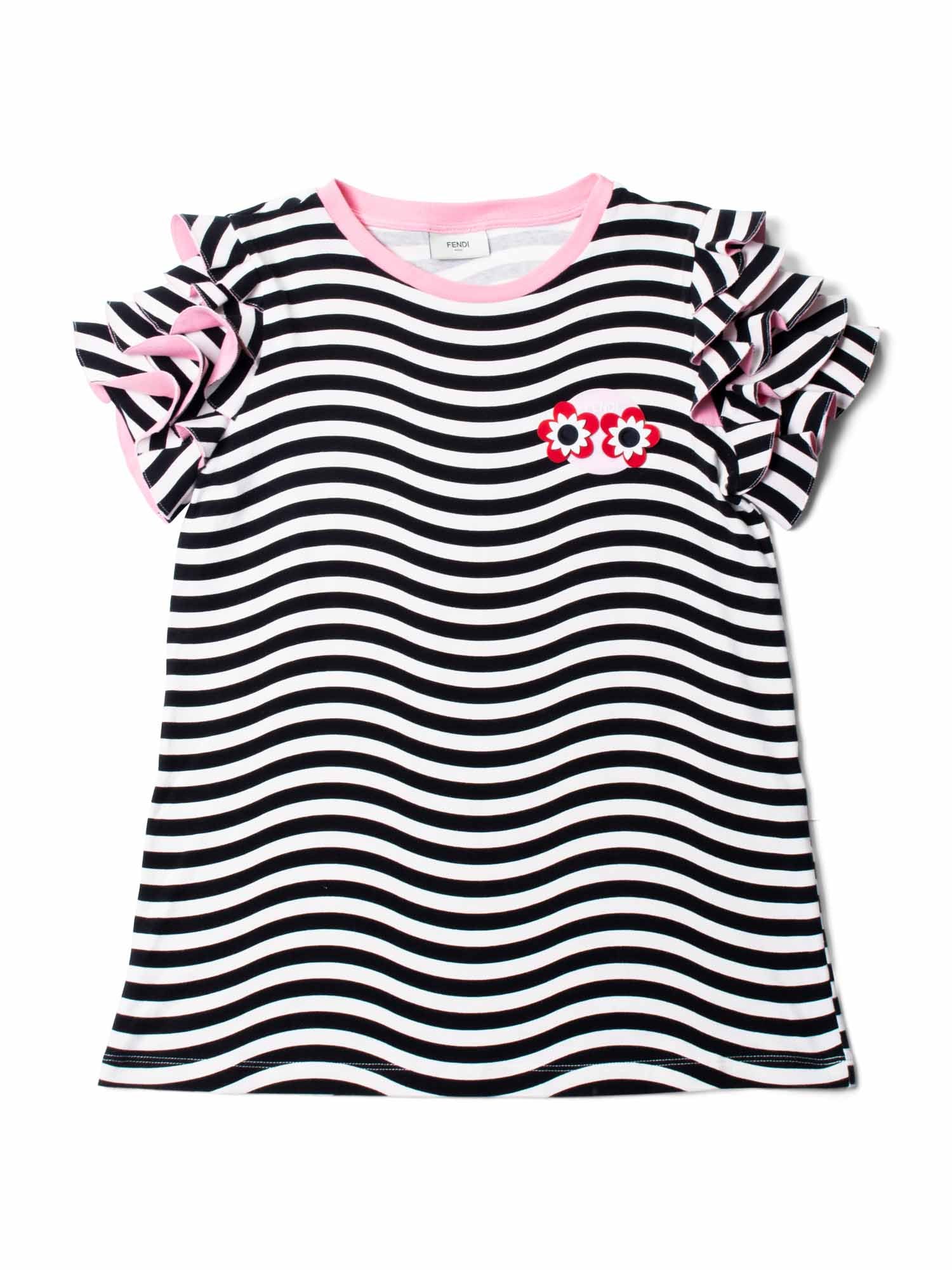 Fendi Logo Ruffled Striped Shirt Black White-designer resale