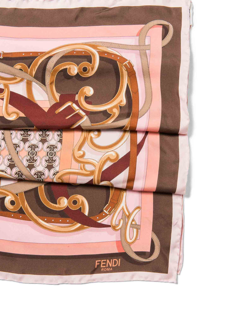 Fendi Logo Silk Belt Scarf Pink Brown-designer resale