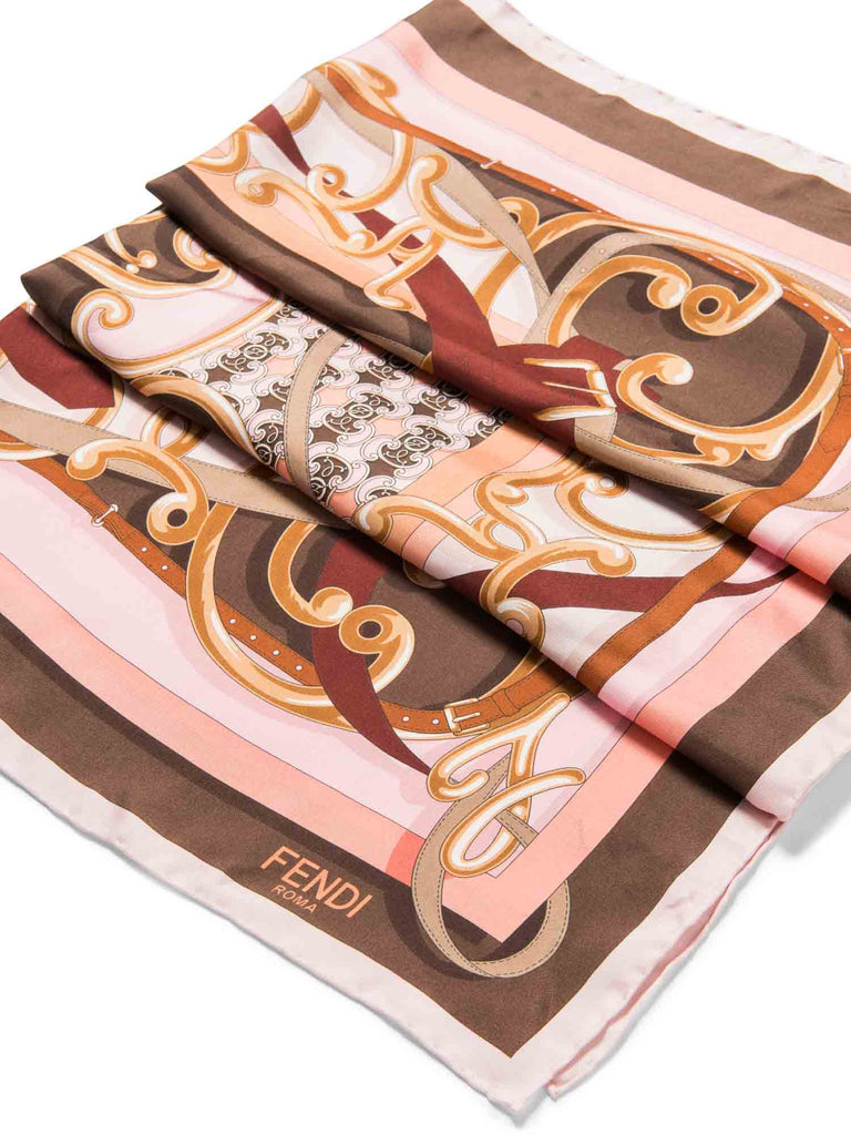 Fendi Logo Silk Belt Scarf Pink Brown-designer resale