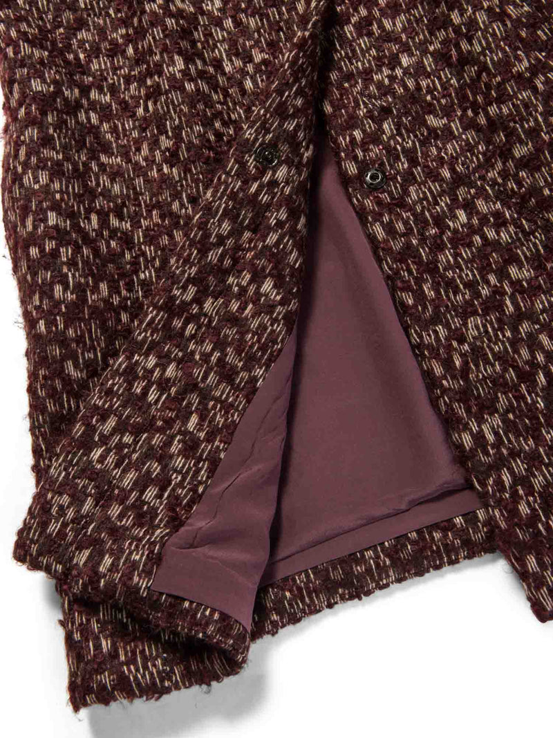 Fendi Logo Tweed Fox Fur Knitted Vest Burgundy Brown Cream-designer resale