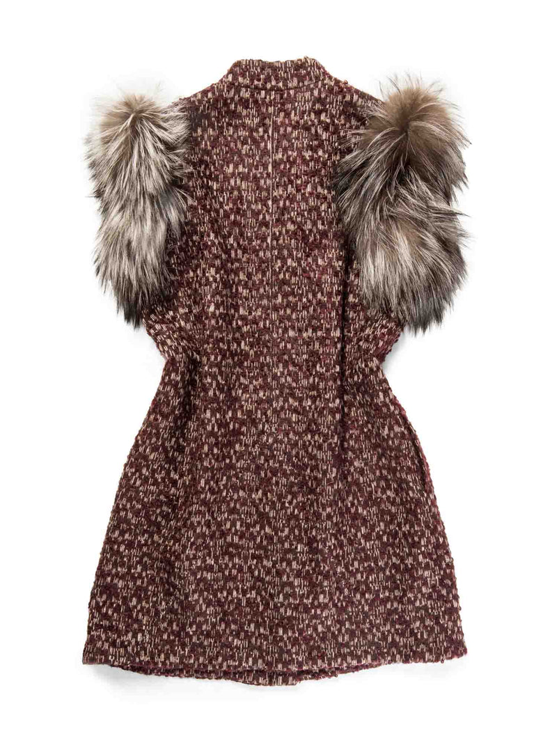 Fendi Logo Tweed Fox Fur Knitted Vest Burgundy Brown Cream-designer resale