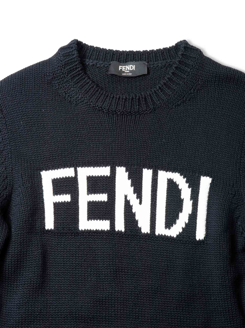 Fendi Logo Wool Knit Oversized Sweater Black White-designer resale
