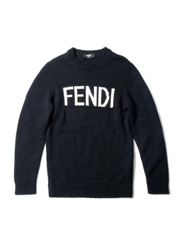 Fendi Logo Wool Knit Oversized Sweater Black White-designer resale