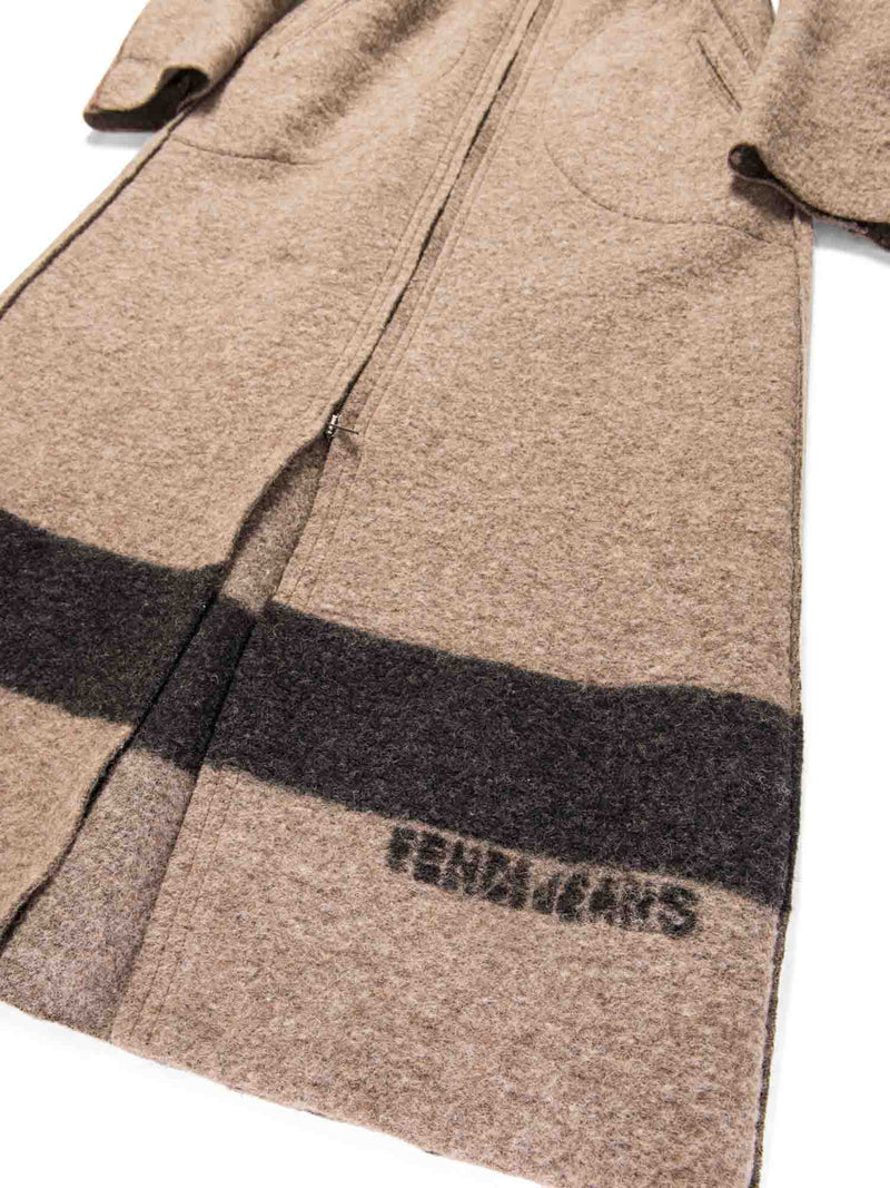 Fendi Logo Wool Stripe Logo Sweater Coat Taupe-designer resale