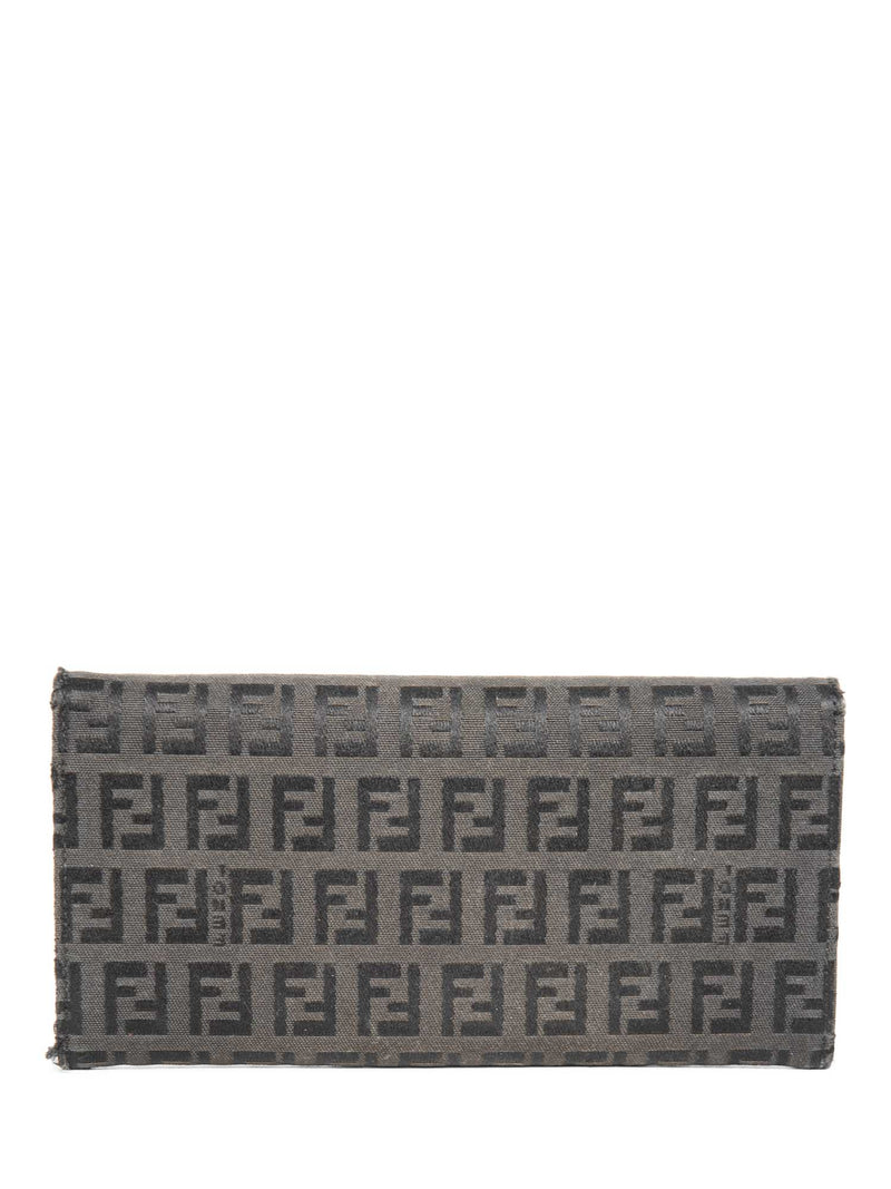 Fendi Logo Zucca Leather Buckle Wallet Black Silver-designer resale