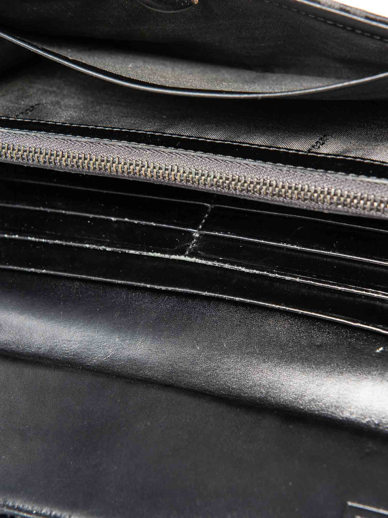 Fendi Logo Zucca Leather Buckle Wallet Black Silver-designer resale