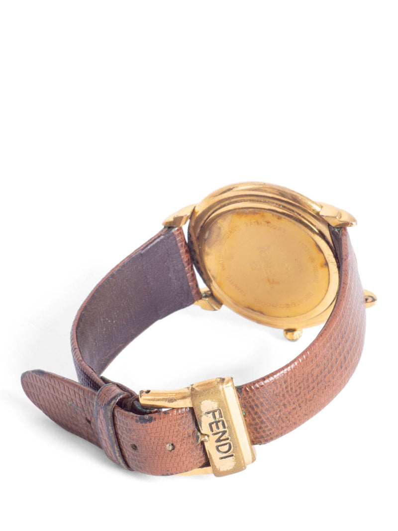 Fendi Snakeskin Leather Strap 24 Gold Plated Watch Brown-designer resale