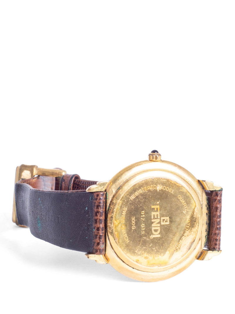 Fendi Snakeskin Leather Strap 24 Gold Plated Watch Brown-designer resale
