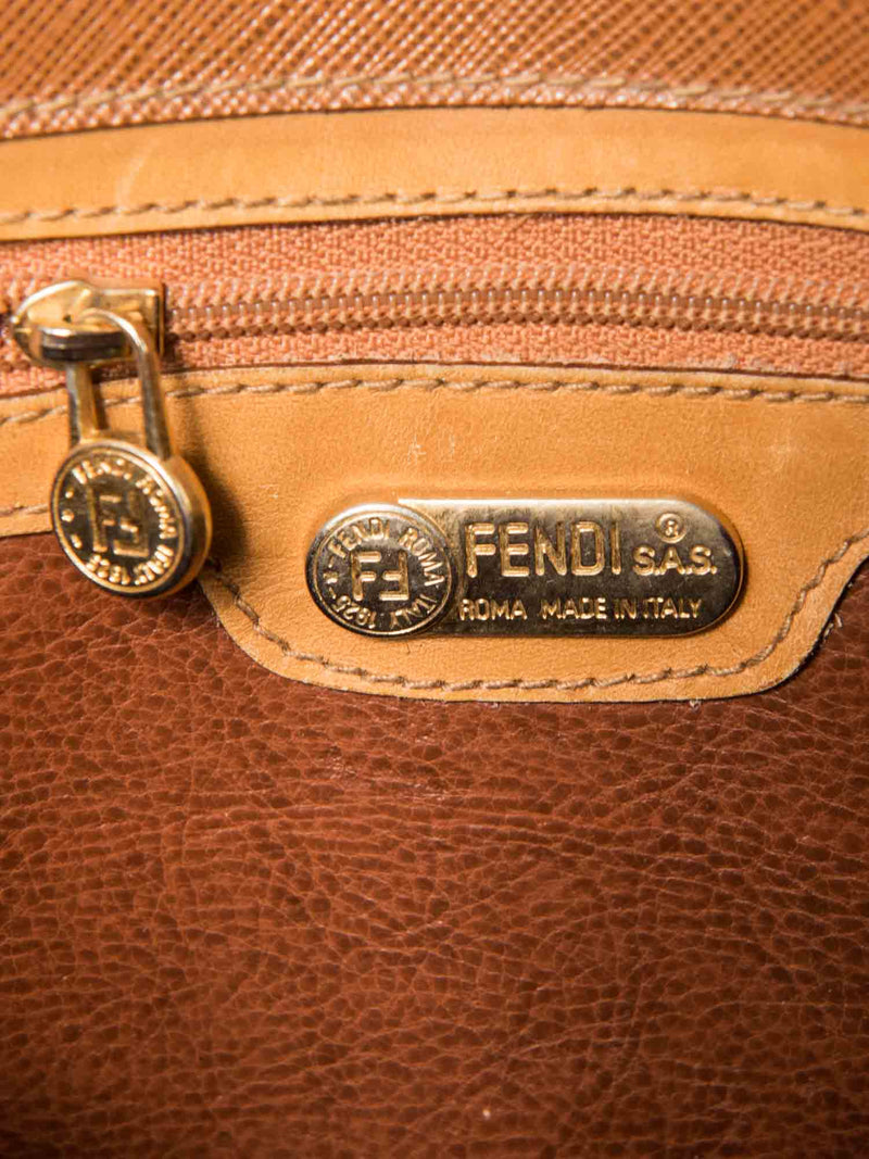 Fendi Vintage Logo Top Handle Messenger Bag Brown-designer resale