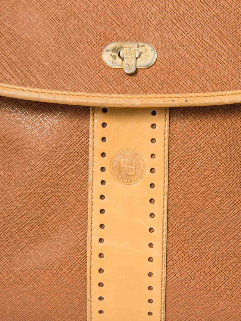 Fendi Vintage Logo Top Handle Messenger Bag Brown-designer resale