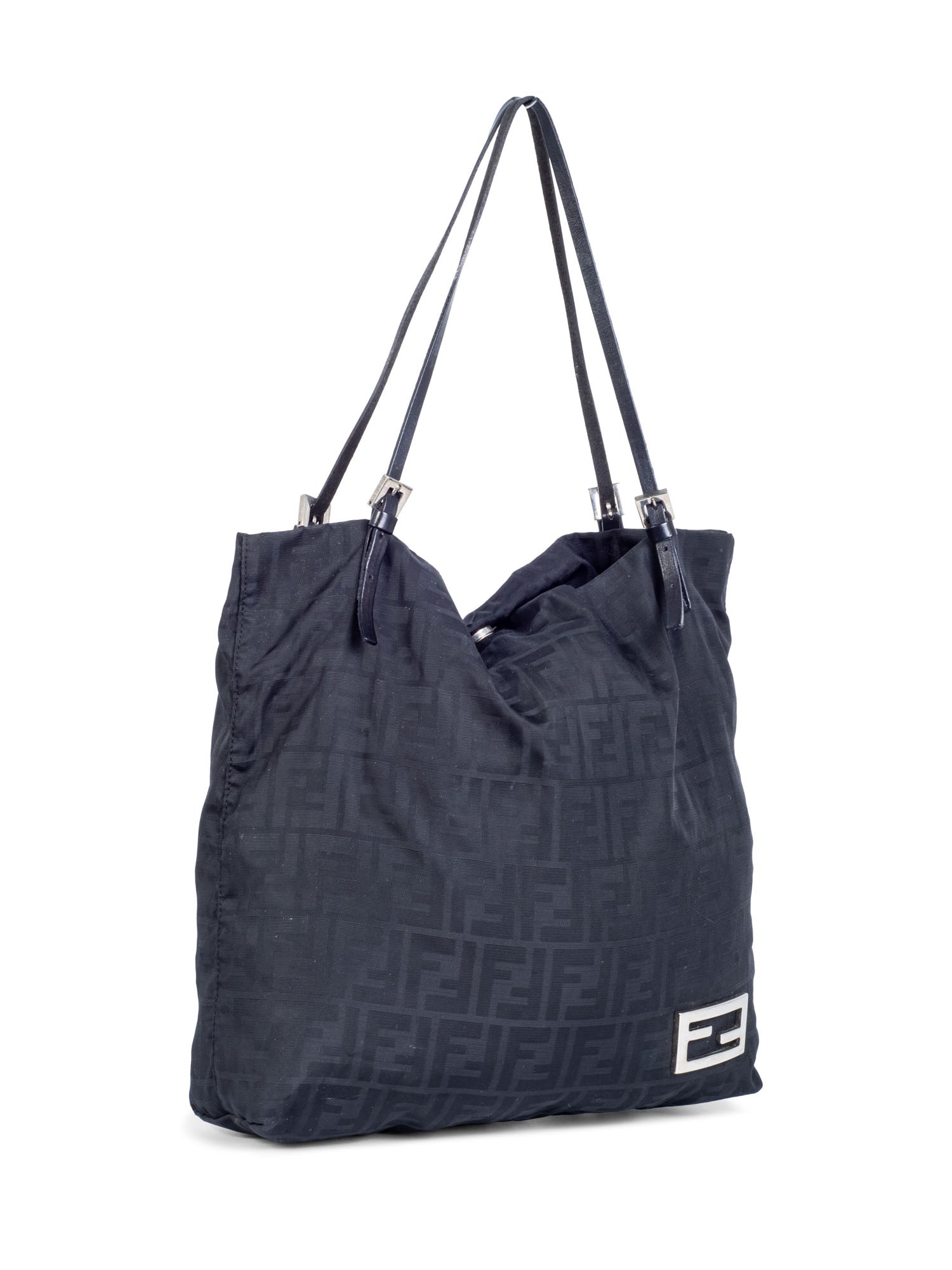 Fendi Zucca Canvas Top Handle Shopper Bag Black-designer resale