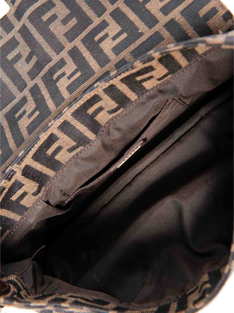 Fendi Zucca Leather Chef Flap Bag Brown-designer resale