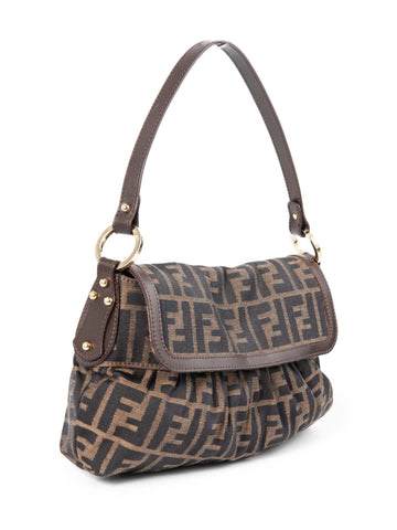 Fendi Zucca Leather Chef Flap Bag Brown-designer resale