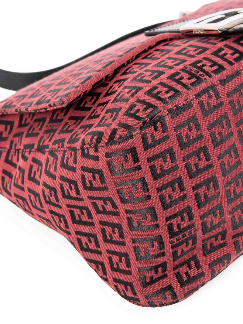 Fendi Zucchino Logo Mama Forever Flap Bag Red Black Silver-designer resale