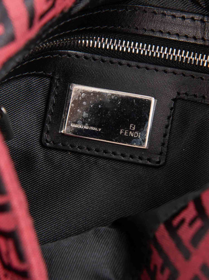 Fendi Zucchino Logo Mama Forever Flap Bag Red Black Silver-designer resale
