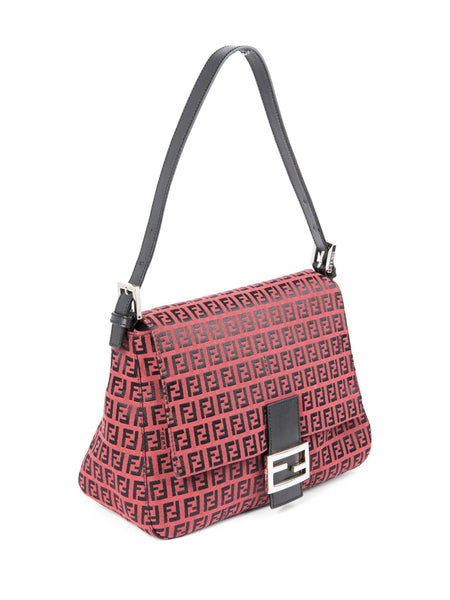Fendi Zucchino Logo Mama Forever Flap Bag Red Black Silver - Main Image