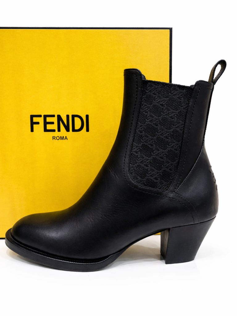 Fendi Leather Zucca Chelsea Boots Black