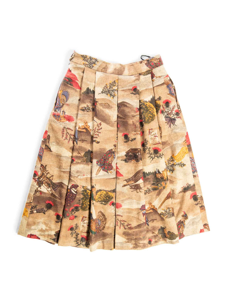 Geiger Vintage Wool Pleated Thanksgiving Skirt Brown Multicolor-designer resale