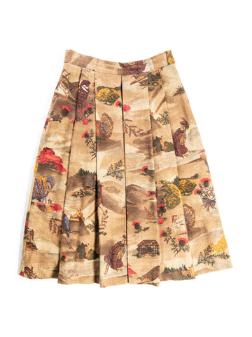 Geiger Vintage Wool Pleated Thanksgiving Skirt Brown Multicolor-designer resale