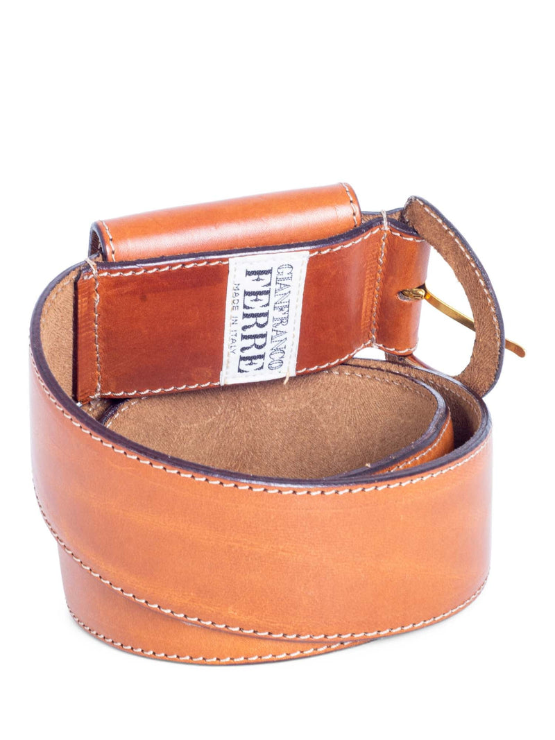 Gianfranco Ferre Logo Leather Belt Brown-designer resale