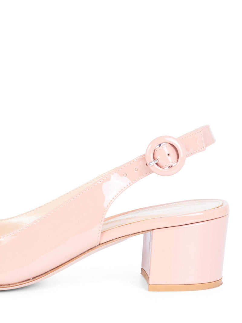 Gianvito Rossi Patent Leather Slingback Block Heels Nude Pink-designer resale