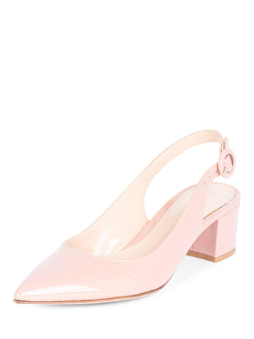 Gianvito Rossi Patent Leather Slingback Block Heels Nude Pink-designer resale