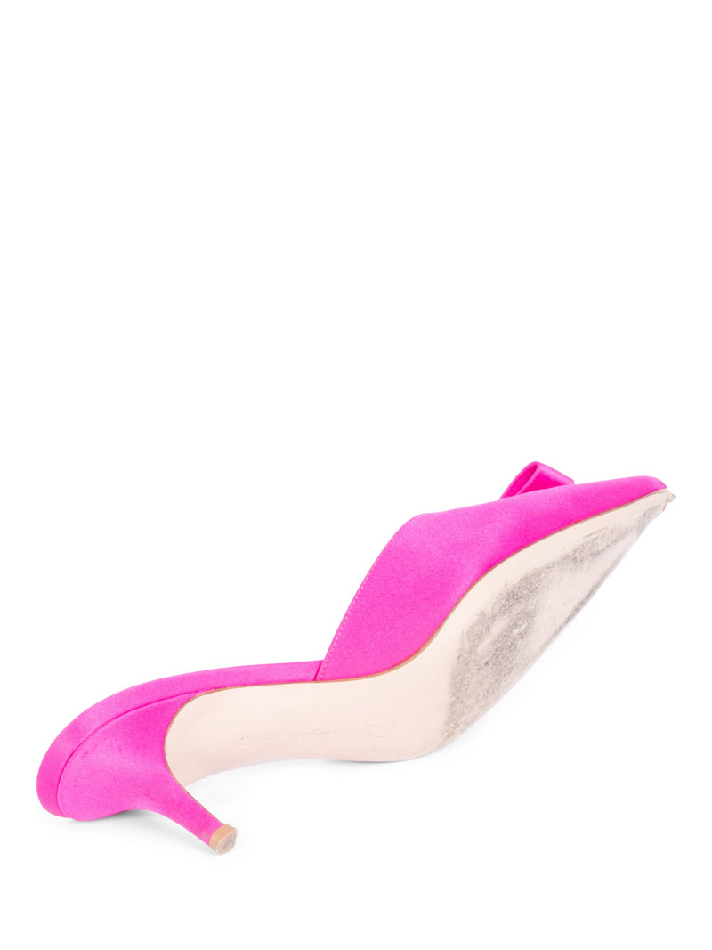 Gianvito Rossi Satin Bow Pointed Kitten Heel Pink-designer resale