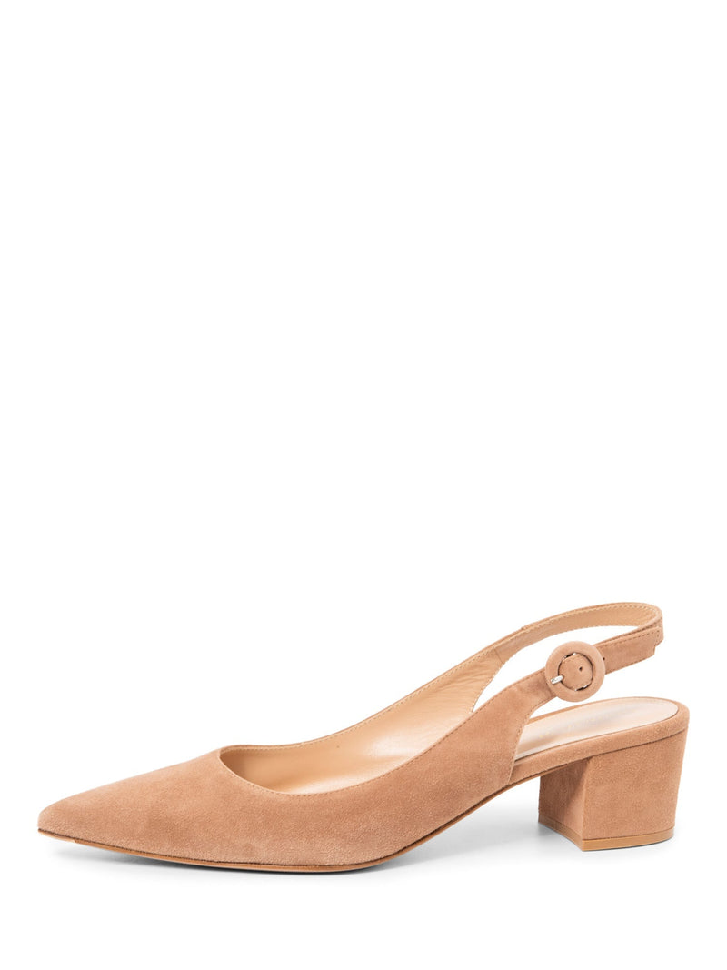 Gianvito Rossi Suede Slingback Pointy Toe Heels Taupe-designer resale