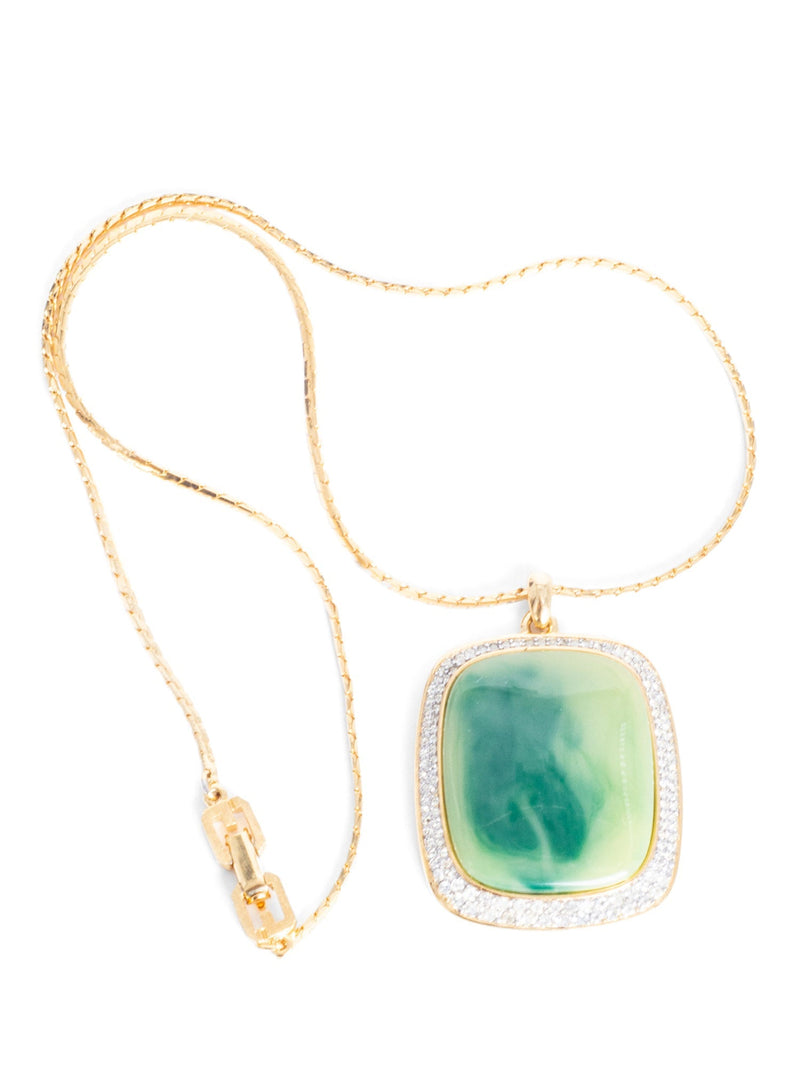 Givenchy Logo 24K Gold Plated Large Jade Stone Crystals Necklace Gold-designer resale