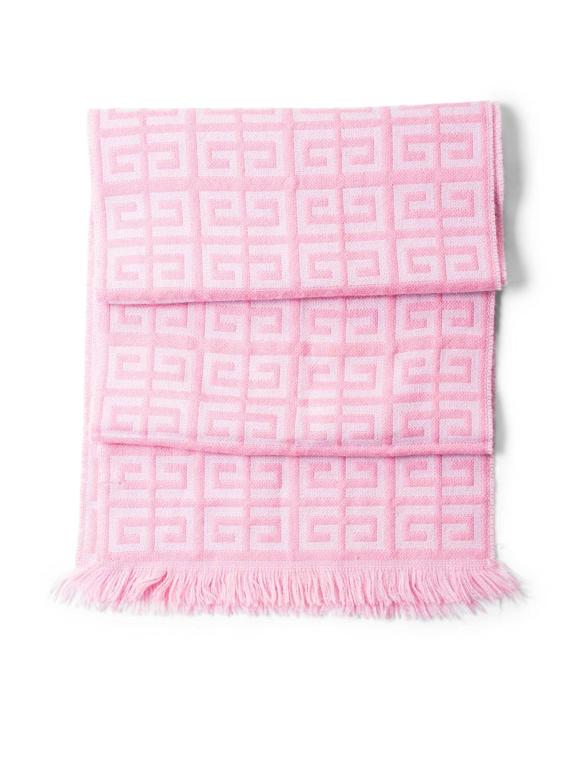 Givenchy Logo Knitted Wool Fringe Scarf Pink-designer resale