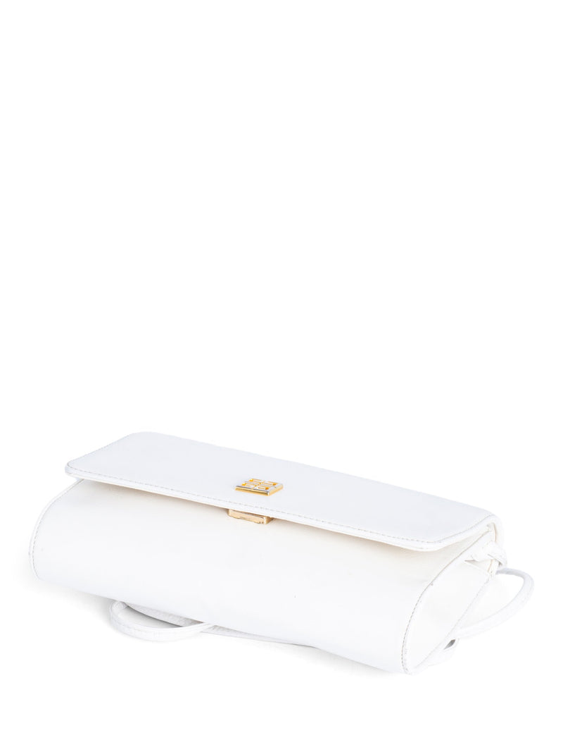 Givenchy Logo Leather Vintage Flap Messenger Bag White Gold-designer resale
